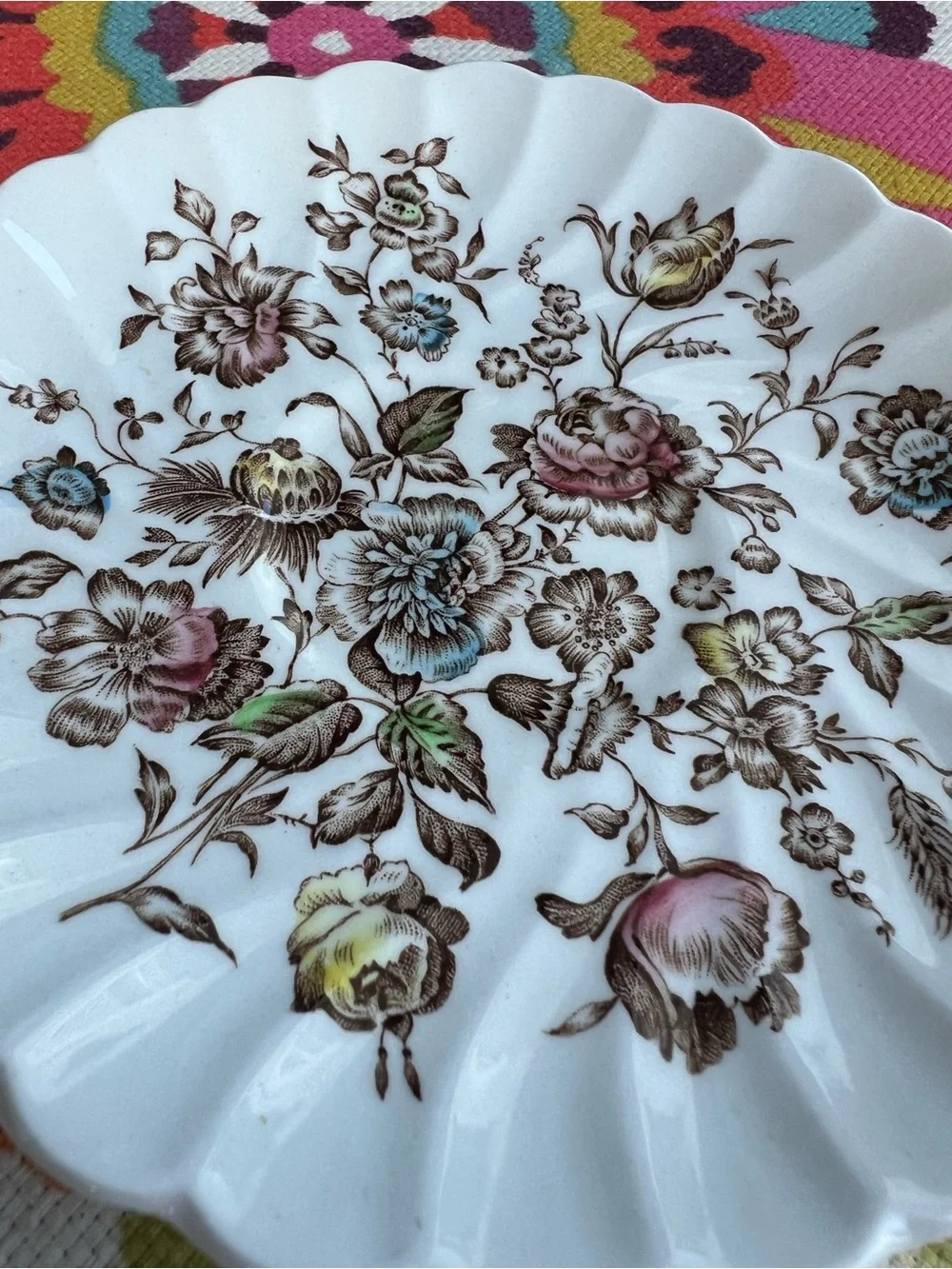 Johnson Bros Staffordshire Bouquet Trinket Dish Floral Scalloped Plate England